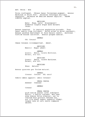 A page of a screenplay I wrote in Latin based ...